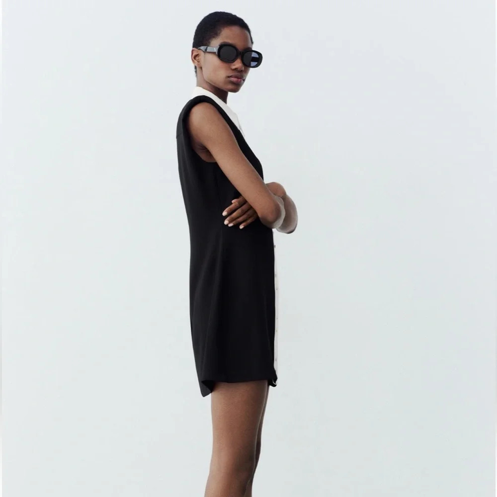 ZARA SHOULDER PAD BLACK MINI DRESS NWT - Picture 5 of 9